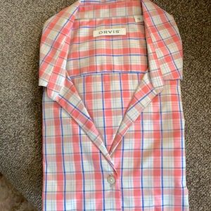 Orvis Peach/Blue/Tan fitted Blouse size 16